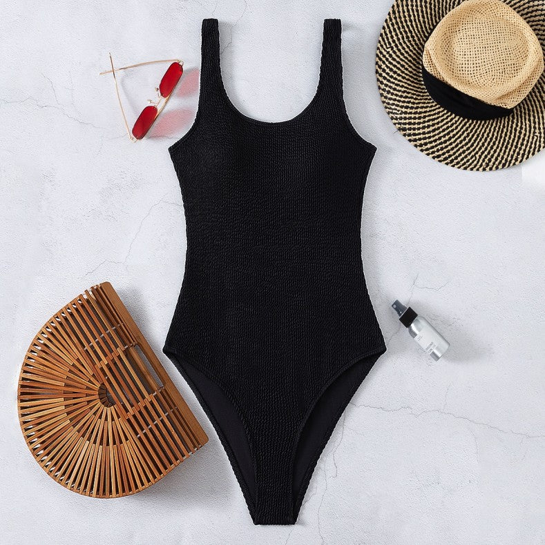 Wholesale Pleated Fabric Wavy One-piece Polyester Swimwear