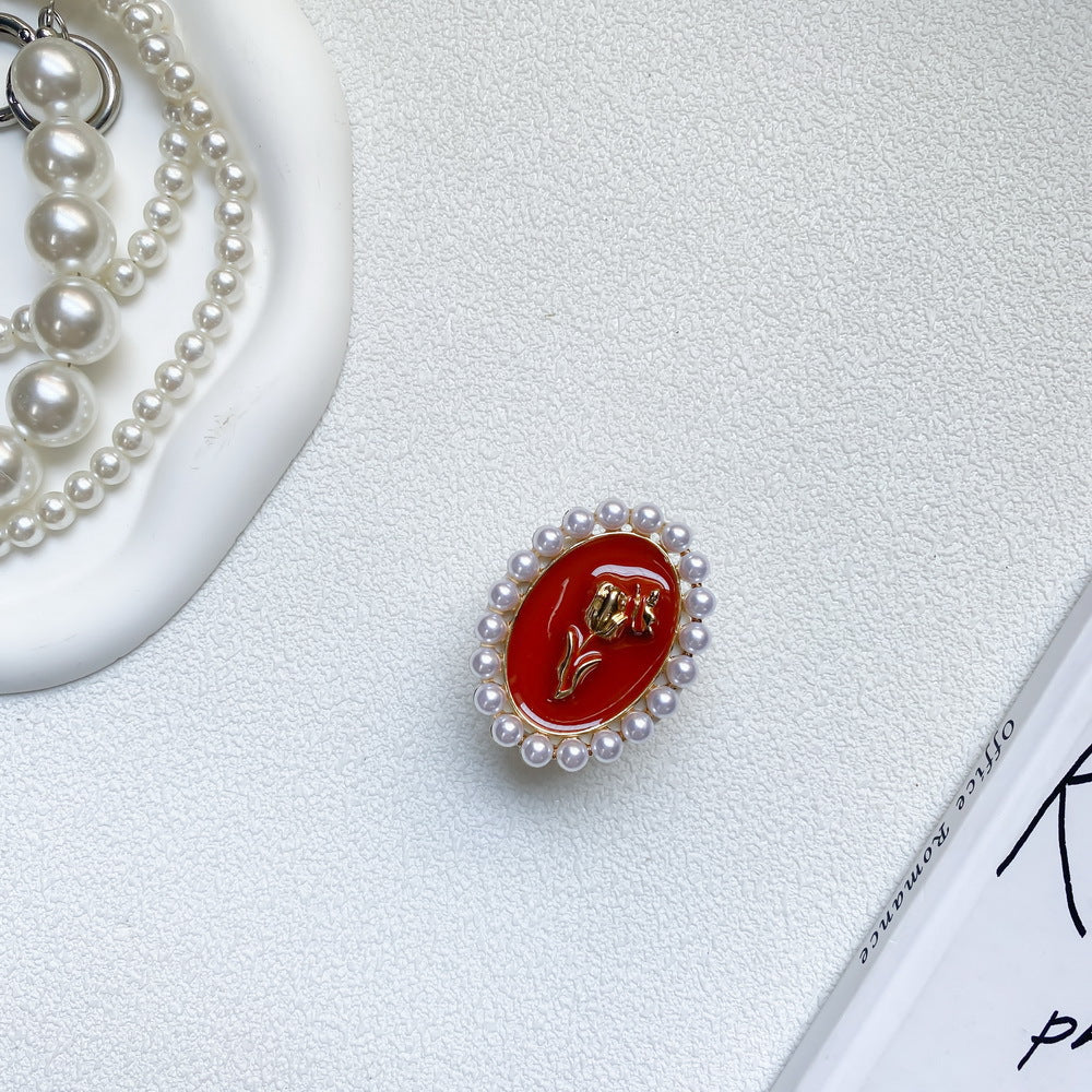 Wholesale Metal Pearl Oval Rose Flower Airbag Mobile Phone Holder