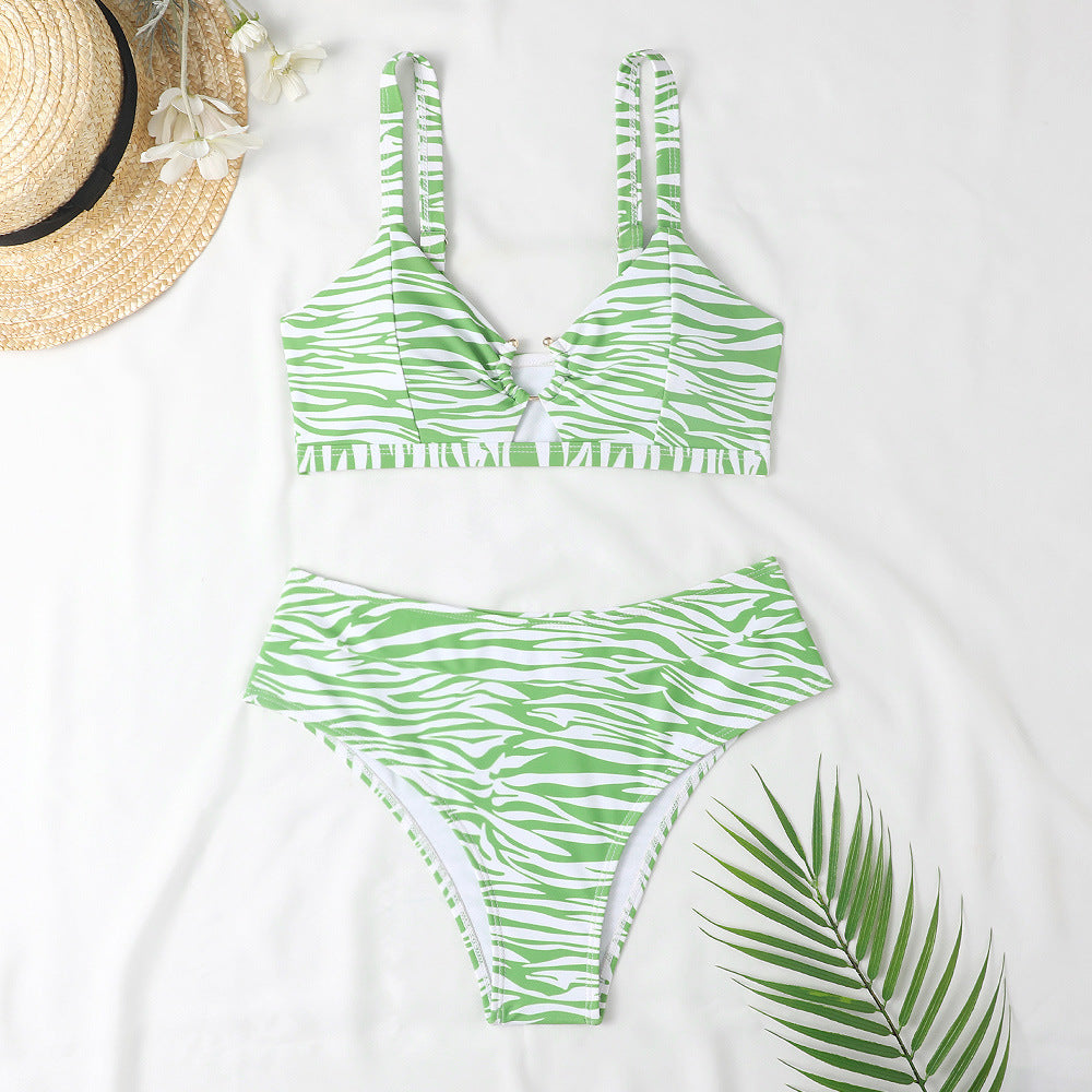Wholesale Printed High Waist Two-Piece Polyester Swimwear