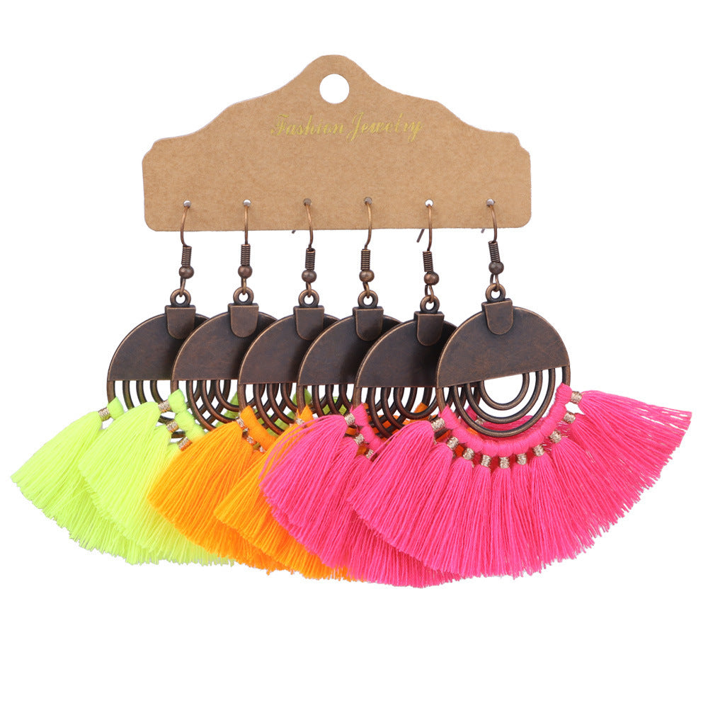 Wholesale Bohemian Tassels Three Pair Alloy Earrings