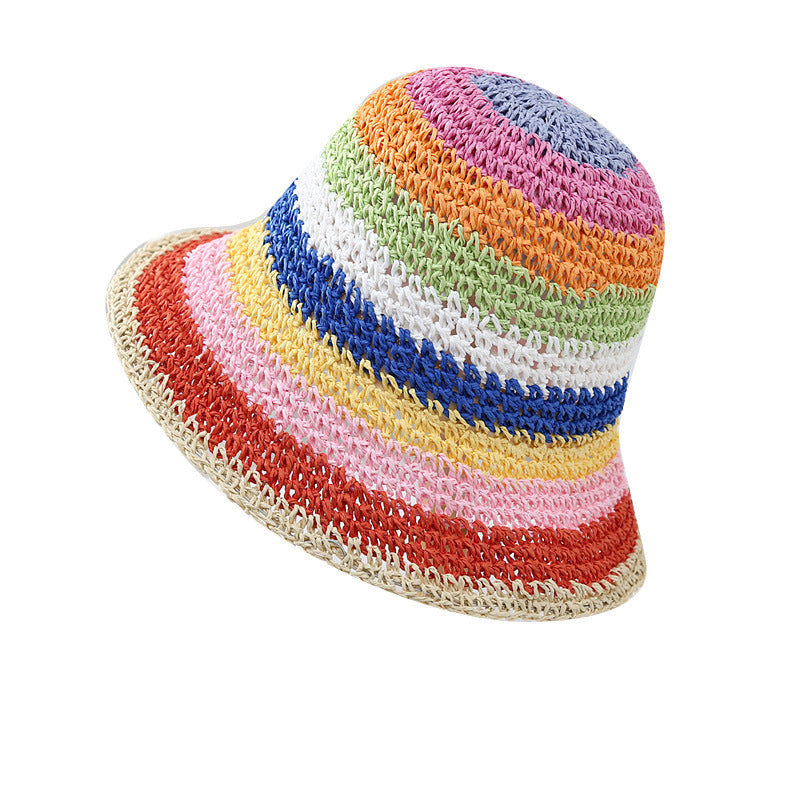 Wholesale Straw Rainbow Beach Bucket Hat