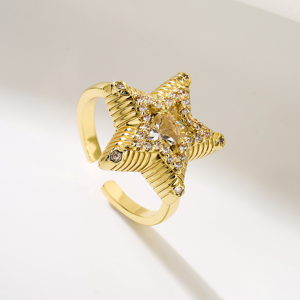Wholesale Vintage Gold Plated Zircon Star Copper Rings