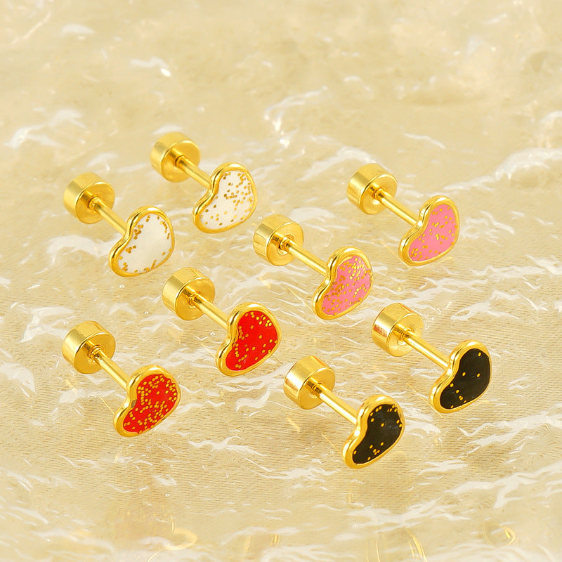 Wholesale Colored Glitter Plug Heart-shaped Stainless Steel Earrings