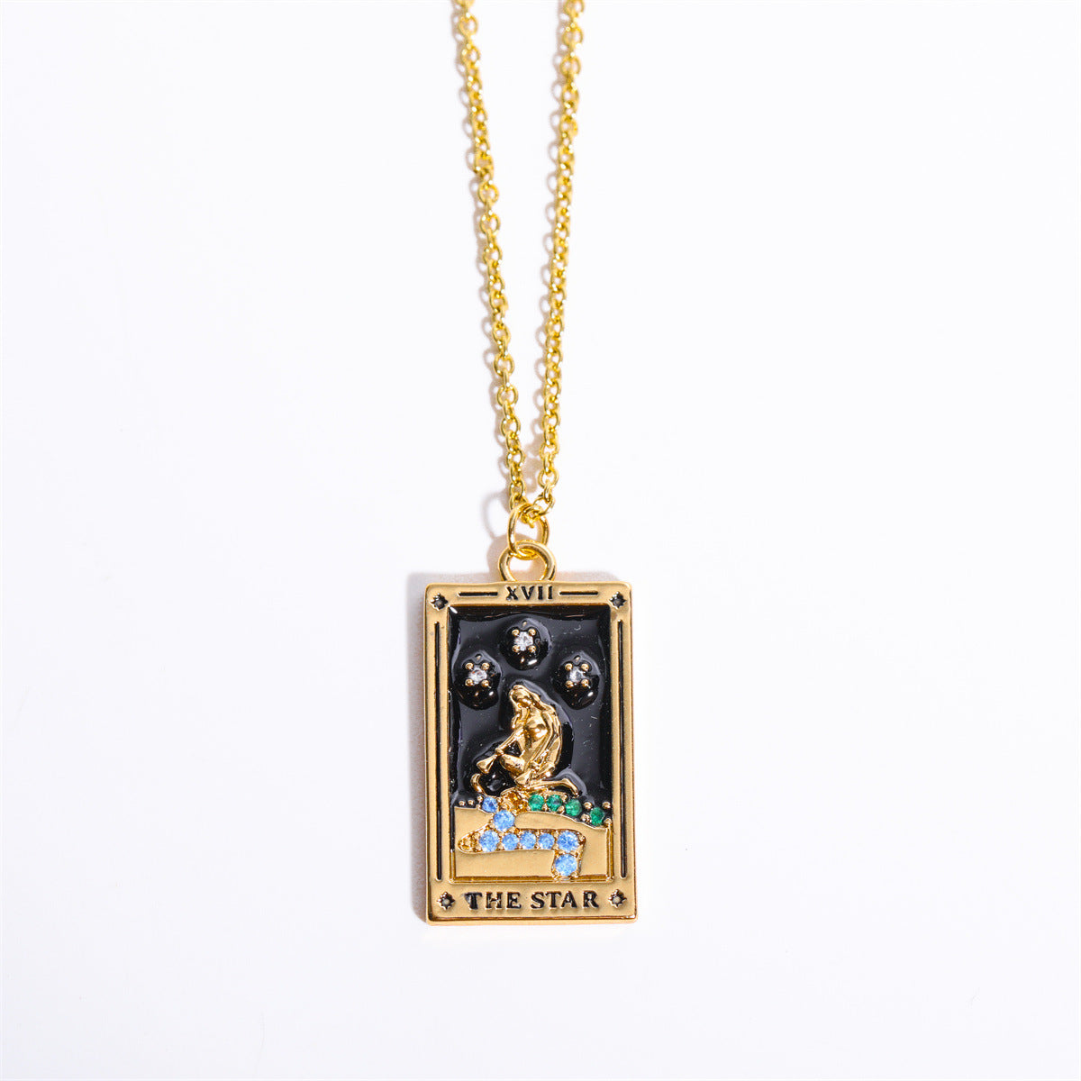 Wholesale Copper Plating Real Gold Retro Tarot Card Necklace with Diamond Square