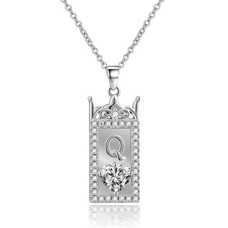 Wholesale Metal Queen Crown Diamond Heart Love Couple Necklace