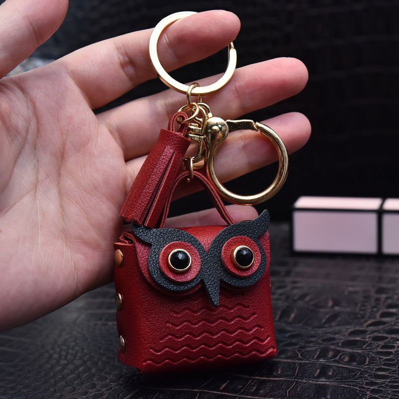 Wholesale Metal Leather Owl Coin Purse Keychain