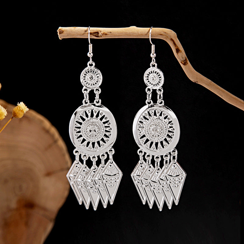 Wholesale Color Long Feather Tassel Alloy Earrings