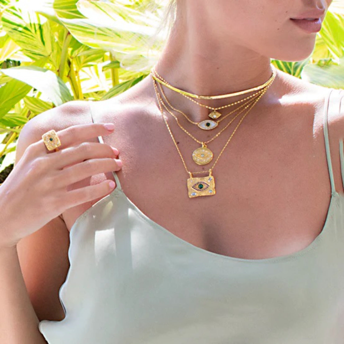 Venta al por mayor collar de suéter con colgante de amuleto de ojo de cobre