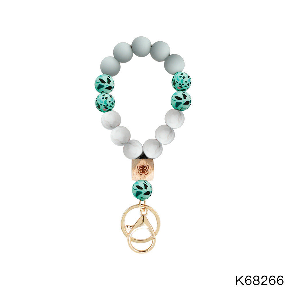 Wholesale Keychains Silicone Wood Beads Bohemian Vintage Wrist Keychain