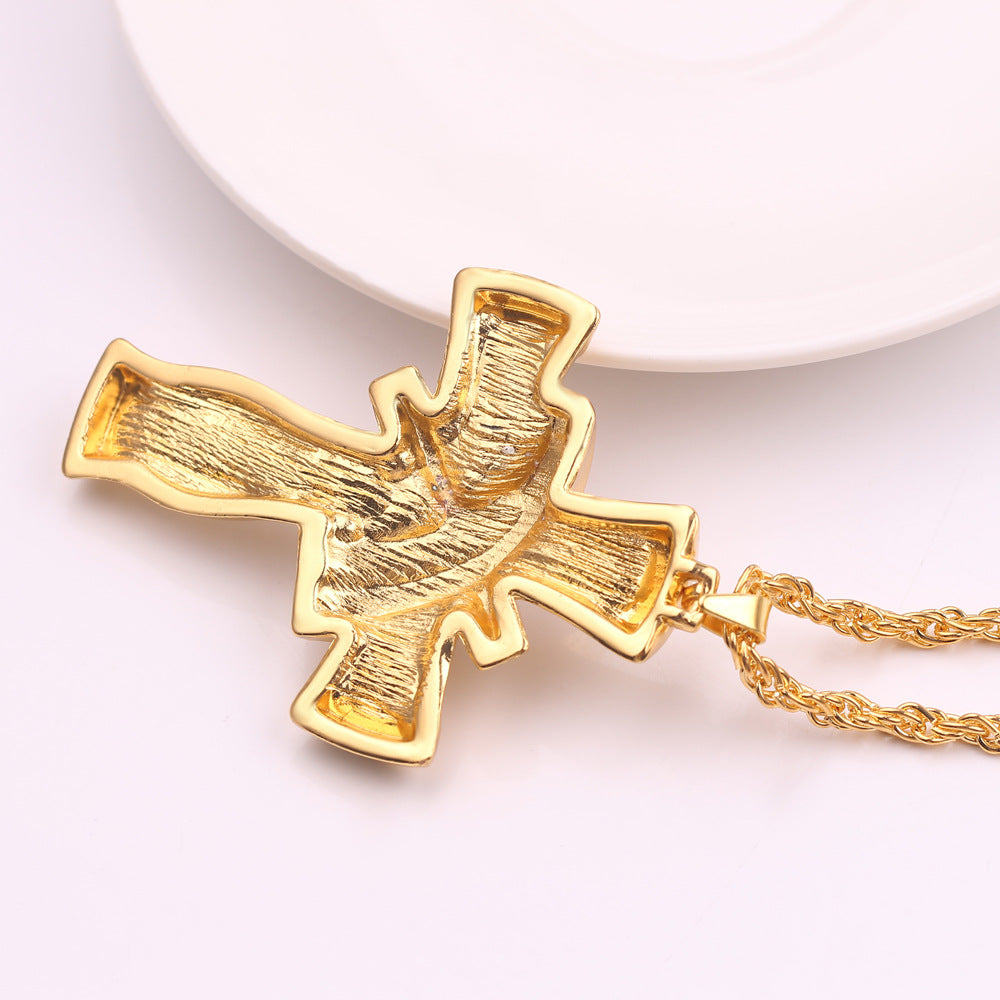 Collar de cadena cubana con cruz de diamantes de aleación al por mayor