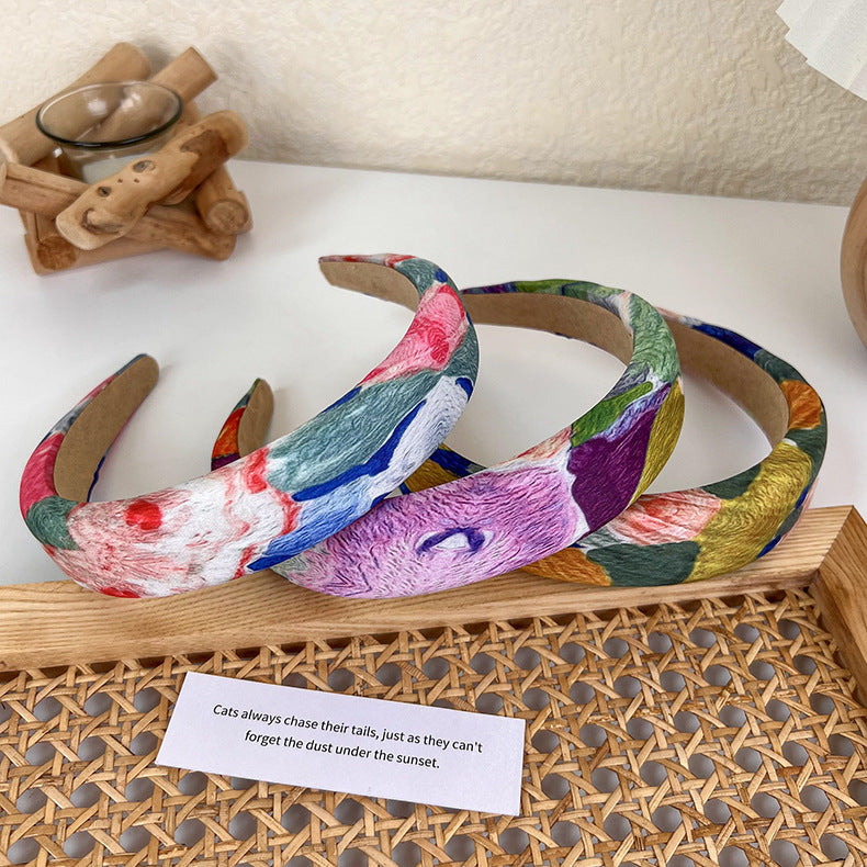 Wholesale Fabric Oil Painting Embossed Color Girls Headbands