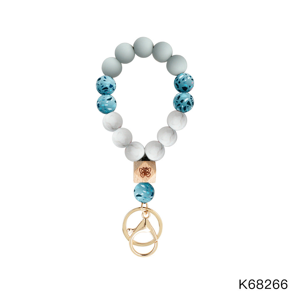 Wholesale Keychains Silicone Wood Beads Bohemian Vintage Wrist Keychain