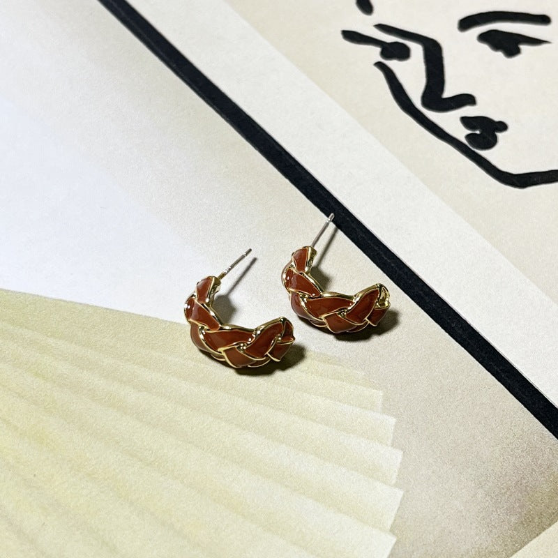 Wholesale Check Paint Type C Alloy Ear Studs