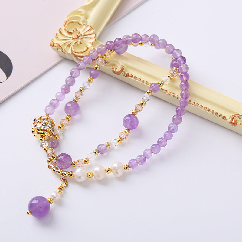 Venta al por mayor Pulsera De Amatista Natural De Doble Círculo