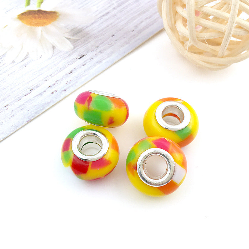Wholesale 50PCS 8x14mm Resin Rainbow Big Hole Beads