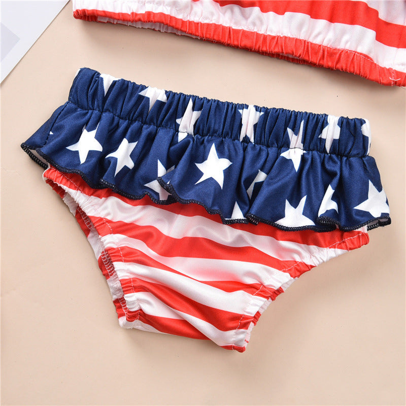 Wholesale American Flag Girls Split Polyester Swimwear