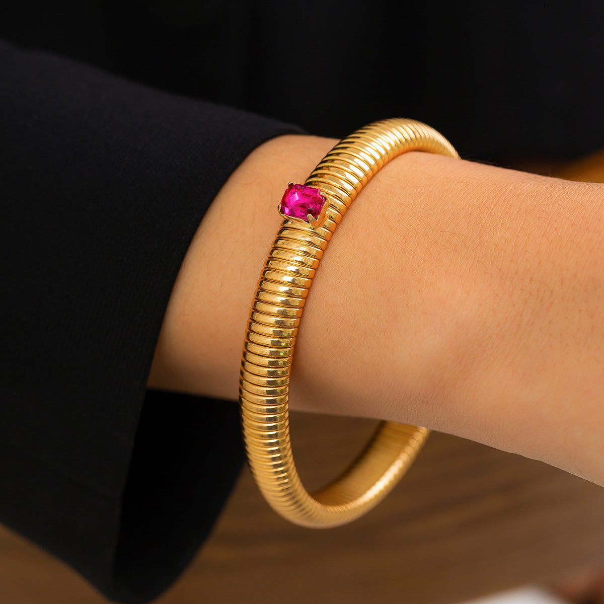 Wholesale Punk Retro Colored Zircon Iron Bracelet