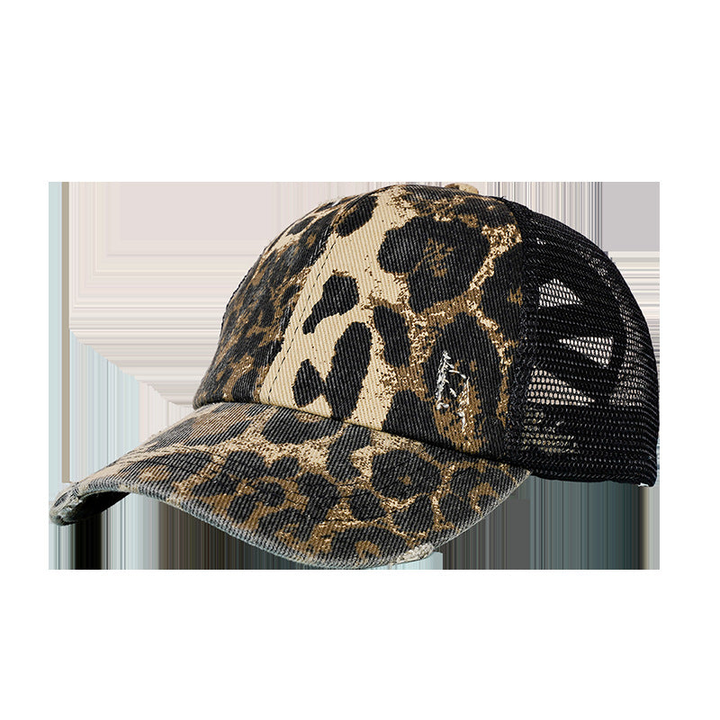 Venta al por mayor Gorra de béisbol cruzada con agujero de estampado de leopardo de algodón