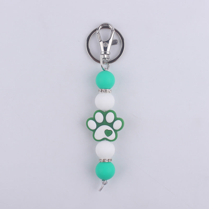 Wholesale Cartoon Dog Paw Silicone Handmade Beaded Keychain