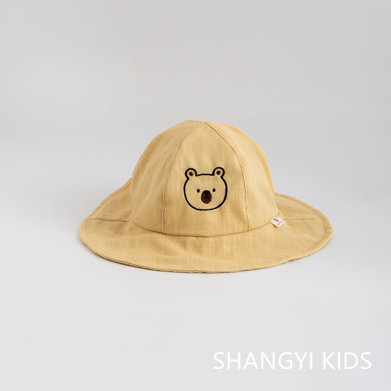 Wholesale Embroidered Bear Head Adjustable Cotton Kids Bucket Hat