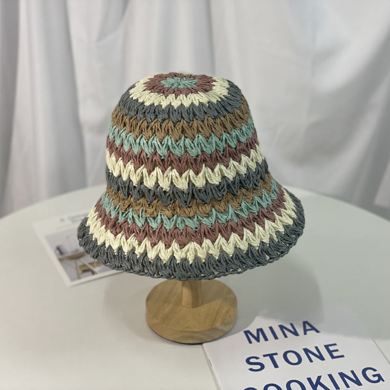 Sombrero de cubo a rayas de paja colorida al por mayor