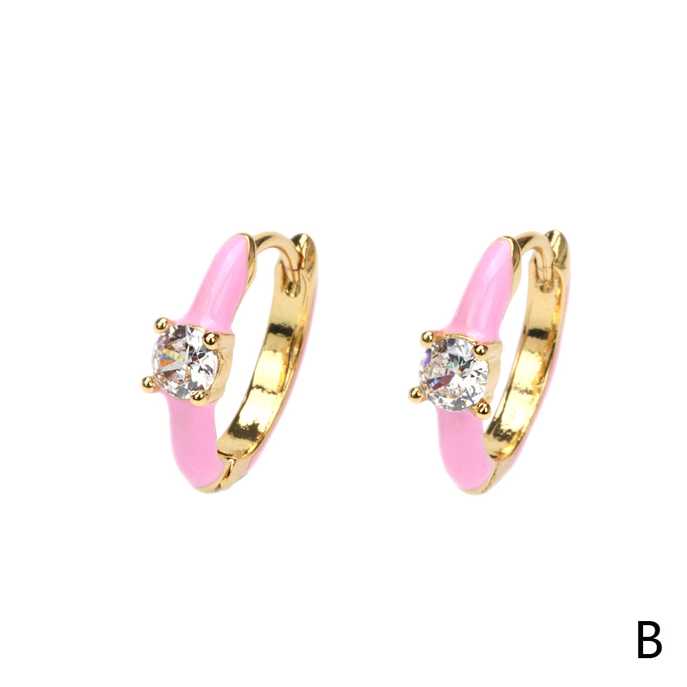 Wholesale Colorful Oil Drip Circle Copper Earrings