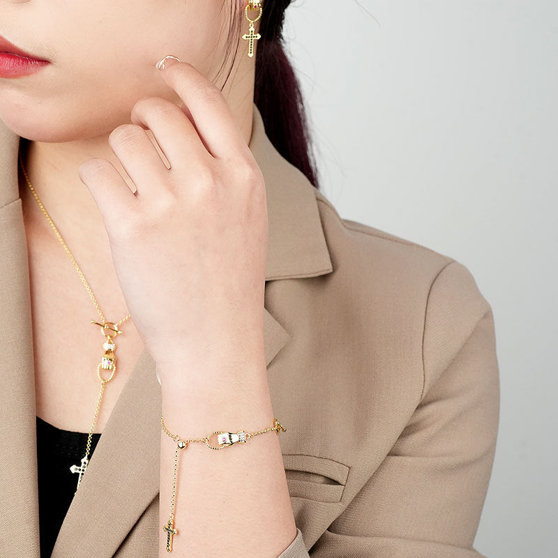 Collar De Cruz De Borla Larga De Cobre al por mayor