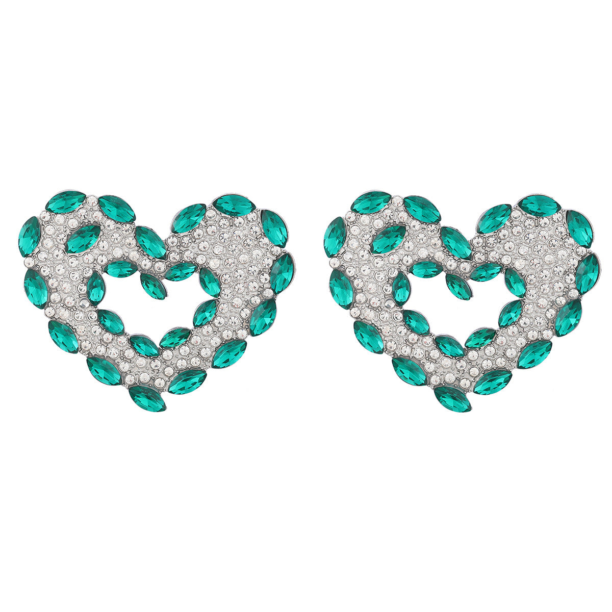 Wholesale Colored Diamond Heart Alloy Earrings