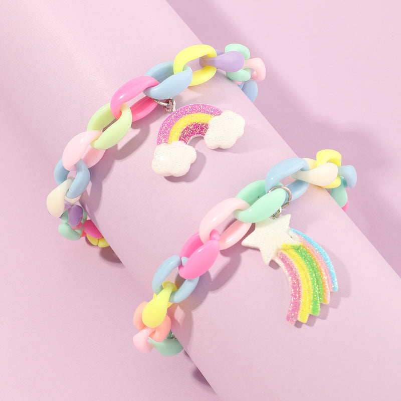 Wholesale Kids Colorful Acrylic Rainbow Bracelet Baby Supplies