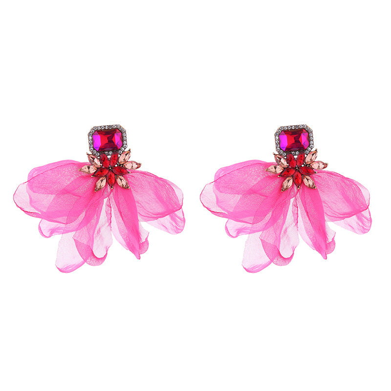 Wholesale Vacation Style Mesh Flower Alloy Earrings