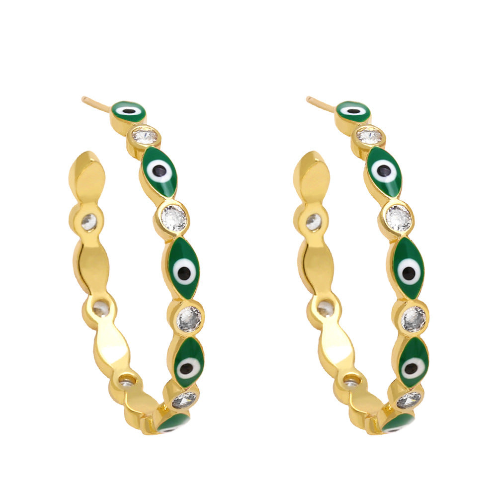 Comercio al por mayor colorido goteo de aceite ojo del diablo pendientes de cobre