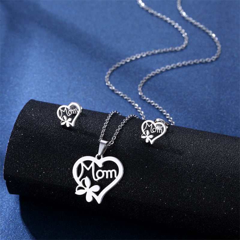 Wholesale Mother's Day Gift Love MOM Pendant Necklace Earrings Set