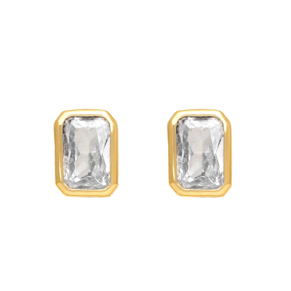 Wholesale Colored Baguette Zircon Copper Ear Studs