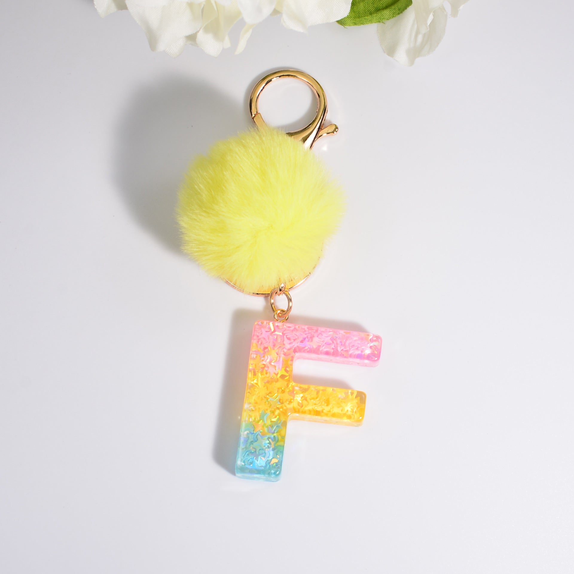 Wholesale English Alphabet Hair Ball Resin Keychain