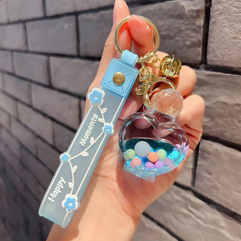 Botella de perfume acrílico al por mayor burbujas de burbujas y llavero de botella de deriva