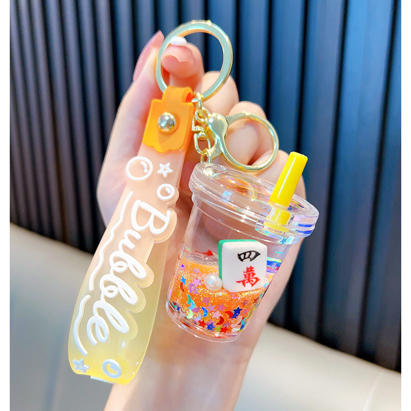 Wholesale Acrylic Into Oil Liquid Milk Tea Cup Mahjong Keychain