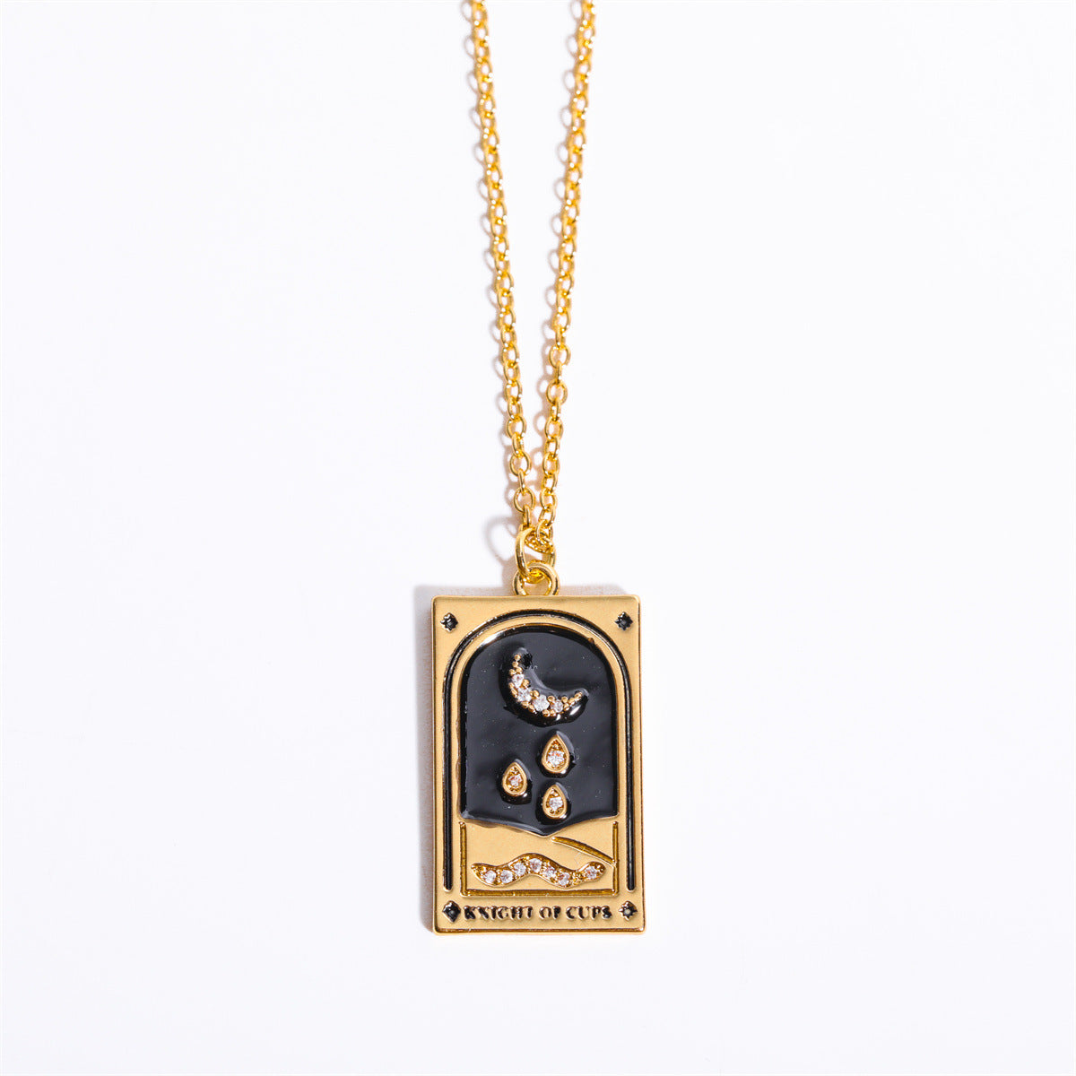 Wholesale Copper Plating Real Gold Retro Tarot Card Necklace with Diamond Square