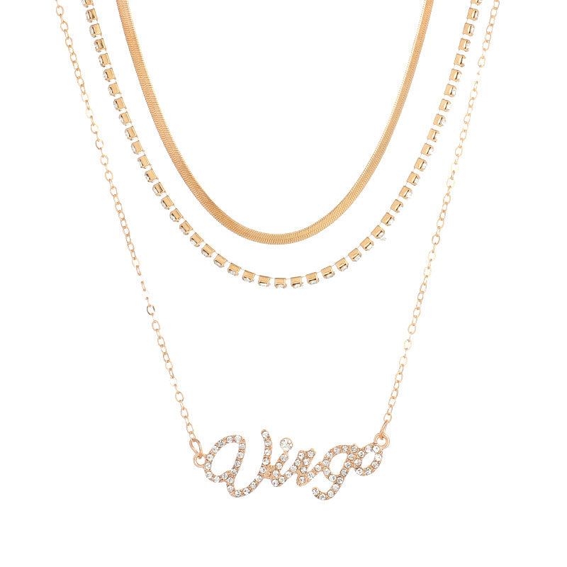 Venta al por mayor Collar de zodiaco de múltiples capas de diamantes de aleación