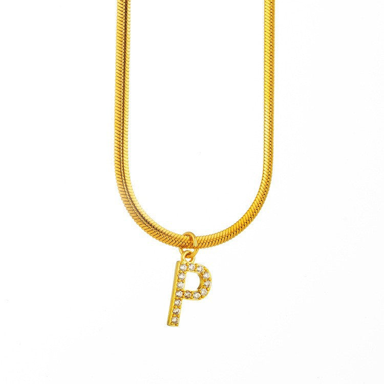 Wholesale Titanium Steel 26 Letters Flat Snake Bone 18K Gold Necklace