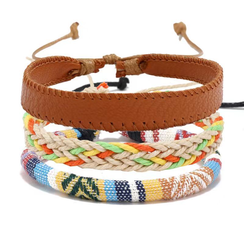 Wholesale Vintage Multilayer Alloy Wood Bead Leather Bracelet