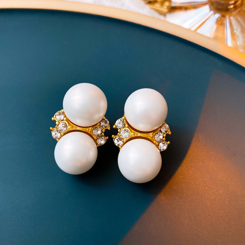 Wholesale Real Gold Plated Silver Needle Vintage Earrings Imitation Pearl