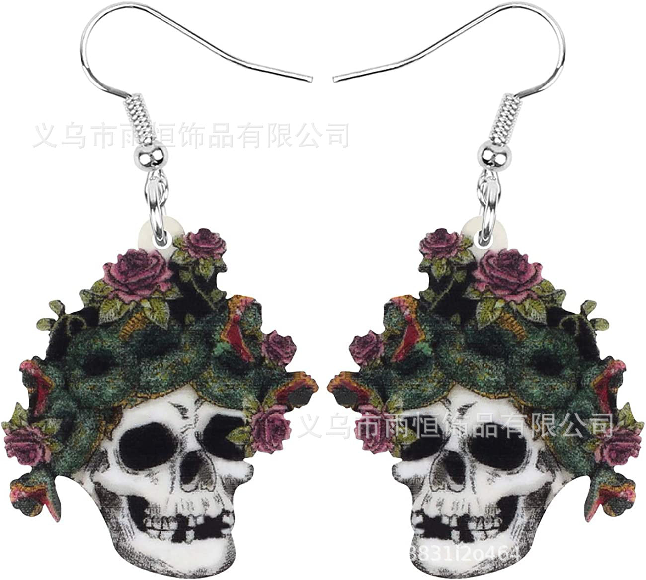 Wholesale 10pairs/pack Red Flower Skull Pendant Acrylic Earrings
