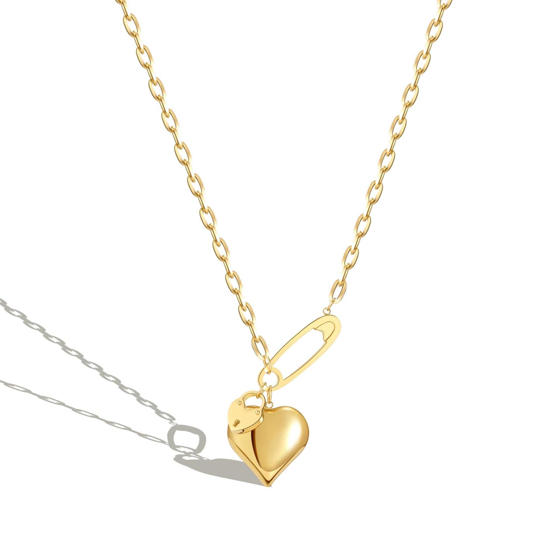 Wholesale Titanium Steel 18K Gold Three-dimensional Peach Heart Necklace