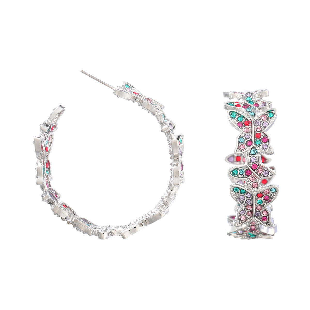 Wholesale Colored Diamond Butterfly Alloy Earrings