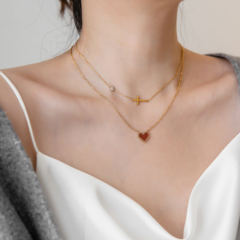 Wholesale Heart Cross Crystal Titanium Steel Necklaces