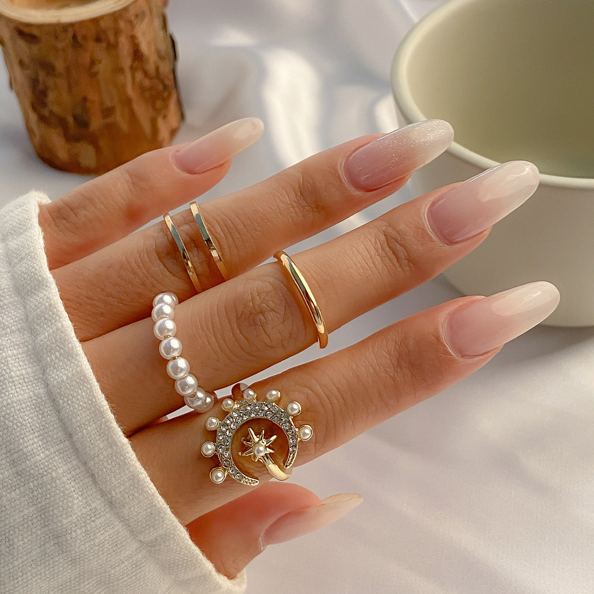 Wholesale Diamond Little Butterfly Star Moon Set Alloy Ring