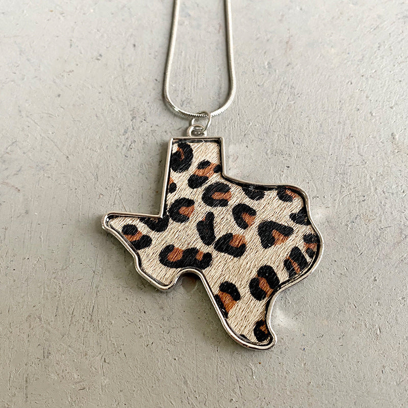 Wholesale 2pcs/pack Western Style Texas Map Horse Hair First Layer Cowhide Necklace