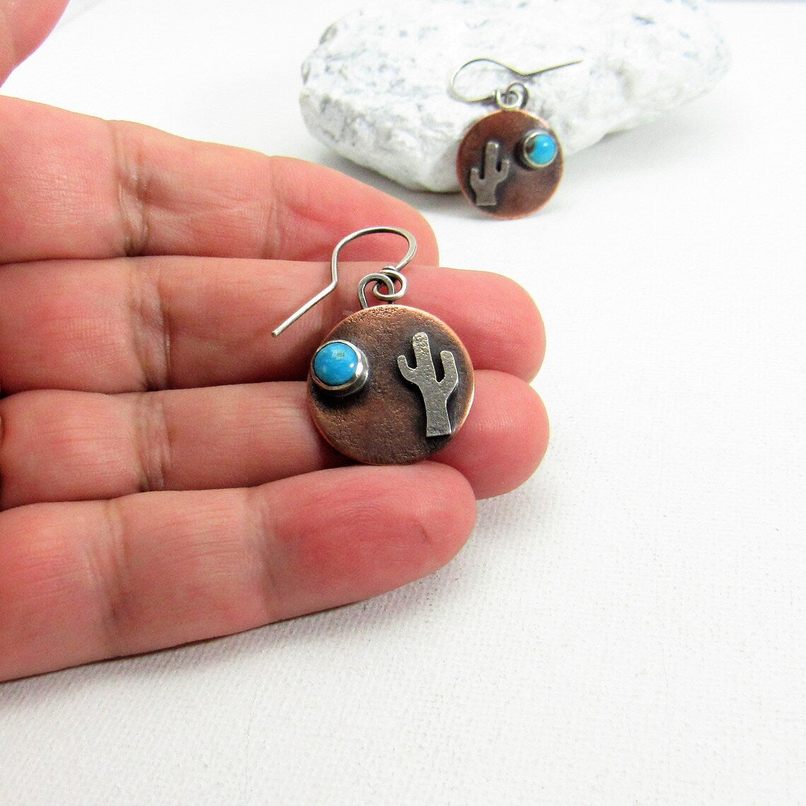 Wholesale disc blue turquoise ethnic style alloy Earrings