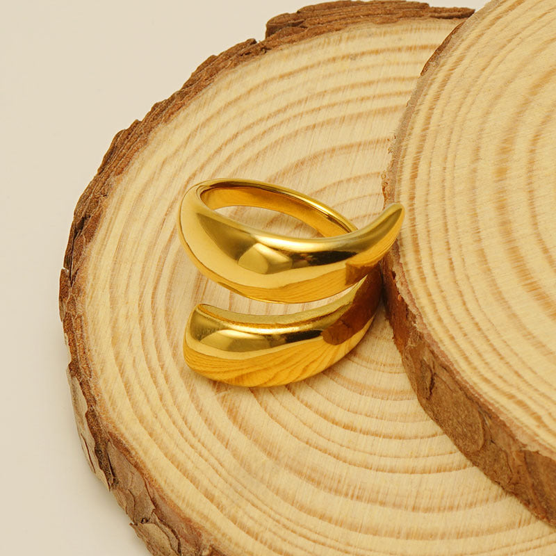 Wholesale Stainless Steel 18k Gold Double Layer Open Ring Titanium Steel Design Sense of Life