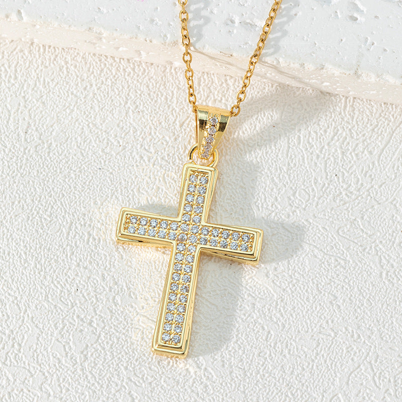 Wholesale Copper Cross Inlaid Zircon Necklace